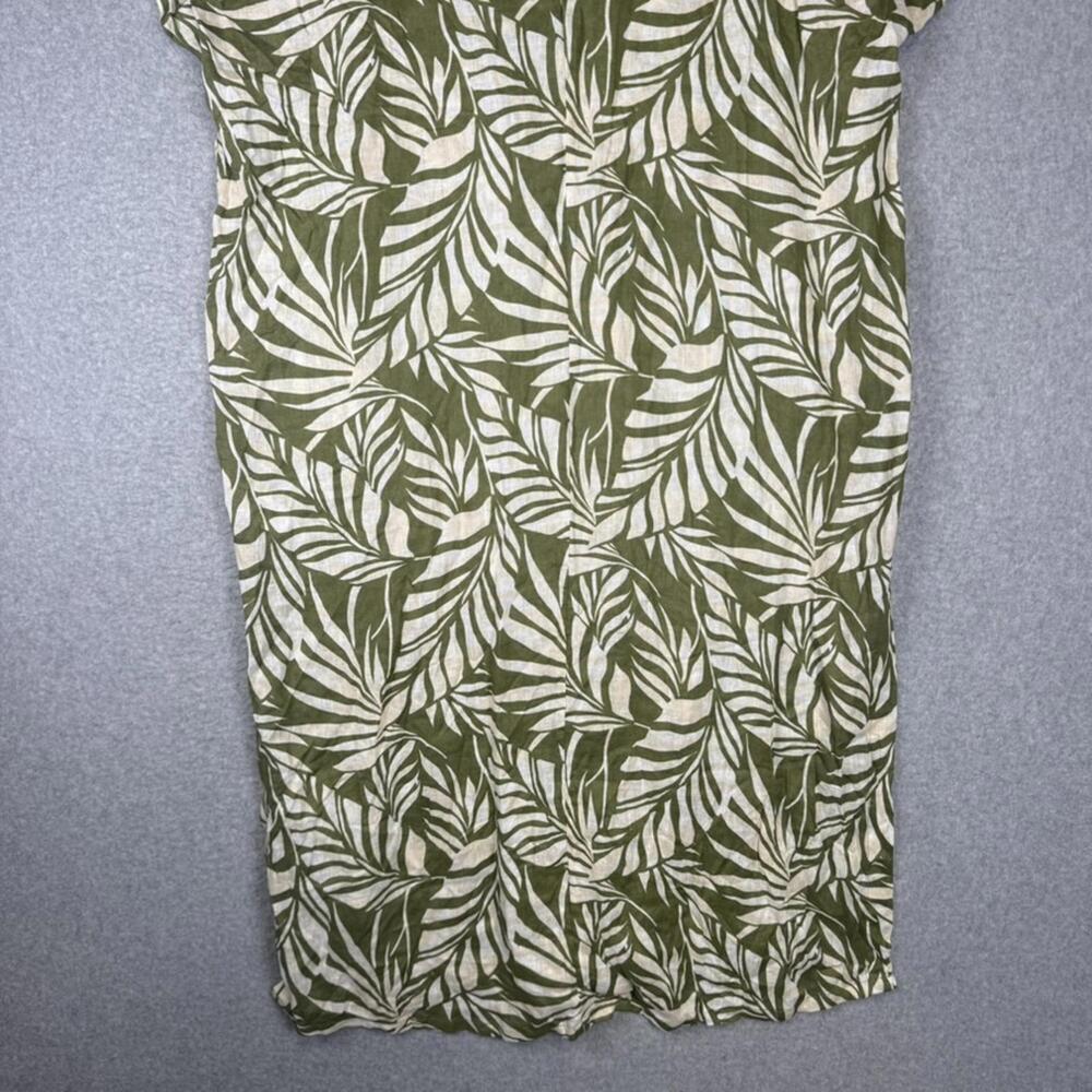 Tahari Linen Green and White Leaf Print Midi Dress Linen Blend Women's Size XL - Picture 8 of 8